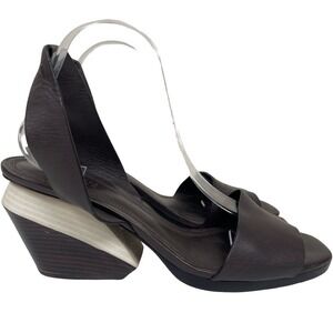 Mercedes Castillo Brown Leather Block Heel Slingback Open‎ Toe Mule 10/40 Sandal